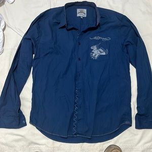 Ed Hardy long sleeve button down, Navy Blue, Size L, Like New